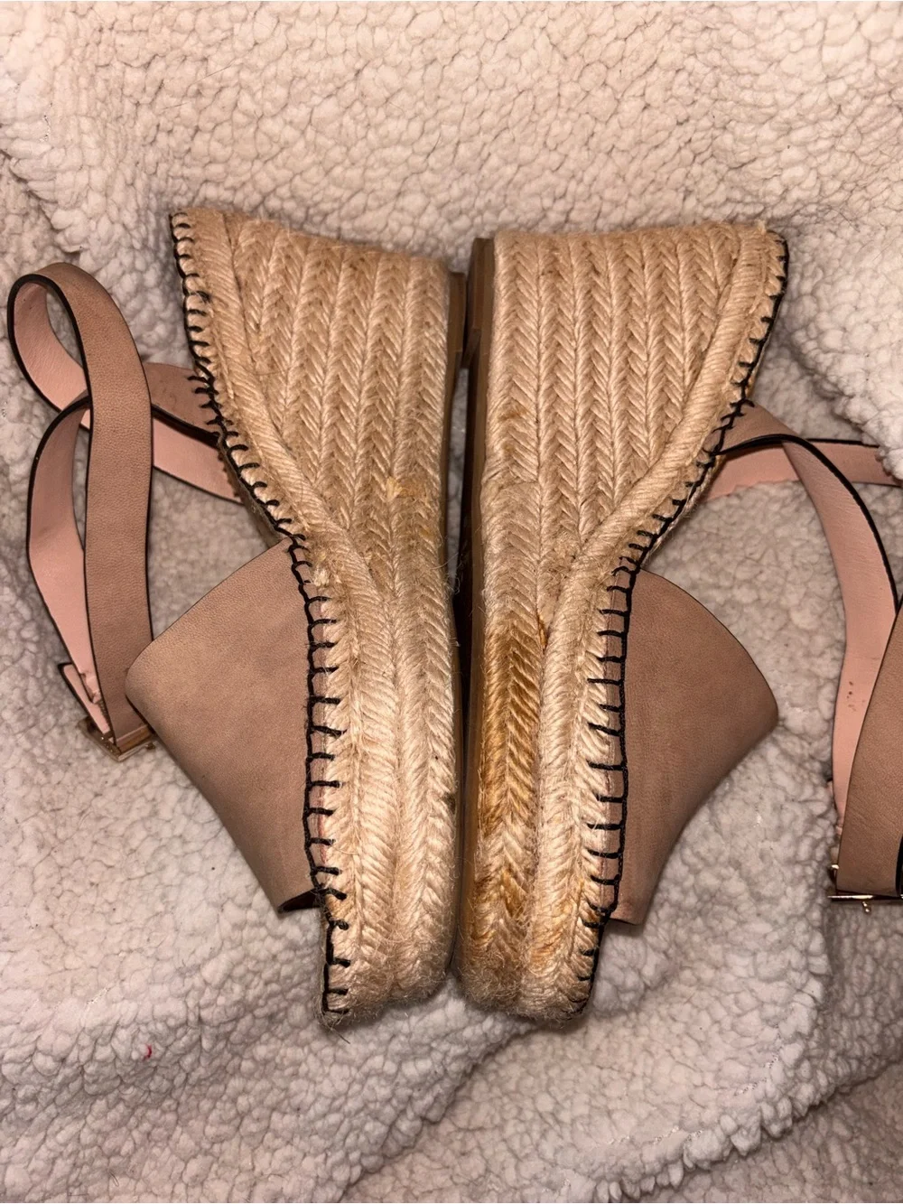 Kate Spade Nude Leather Espadrille Wedge Sandals Ankle Strap 10M